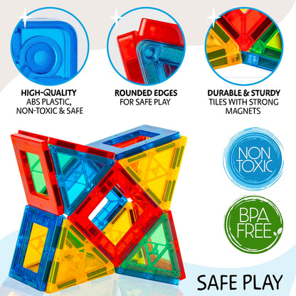 SUNNY AUNTIE Magnetic Tiles 56 PCS, Toy for 3 4 5 6 Year Old Boys Girls Kids & Toddlers, Magnetic Blocks Building Set for kids, STEM Educational Building Toy, Great Gift for Kids Aged 3-8