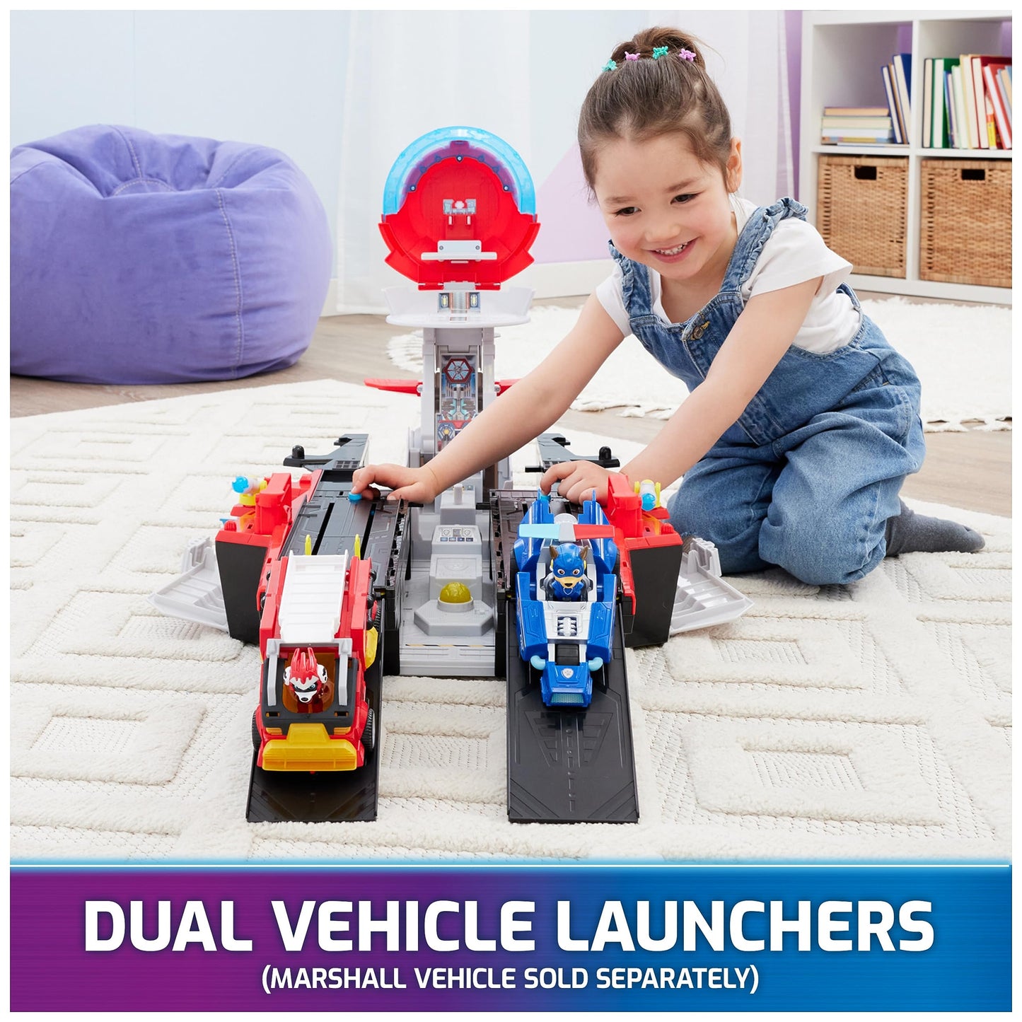 Paw Patrol: The Mighty Movie Aircraft Carrier HQ, with Chase Action Figure and Mighty Pups Cruiser, Kids’ Toys for Boys and Girls 3+