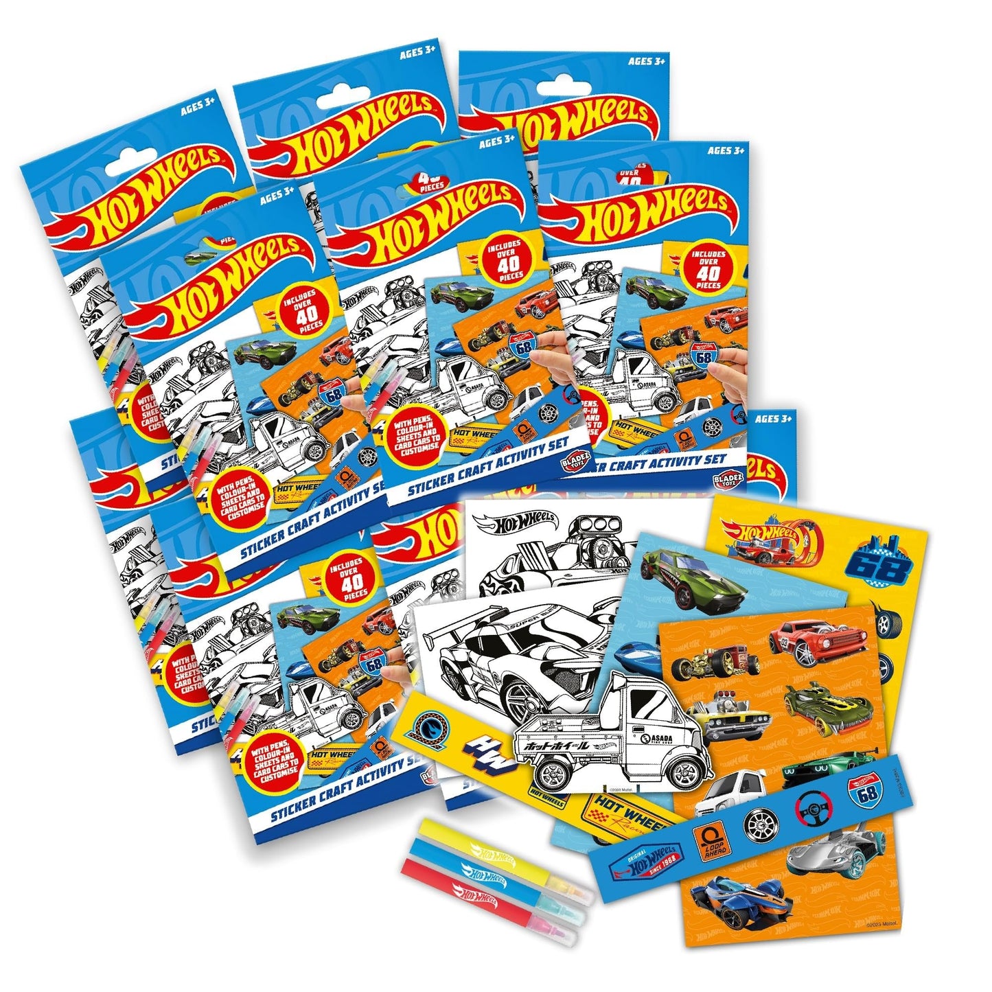 BLADEZ Hot Wheels sticker craft set with 40 paper stickers featuring cartoon car designs, ideal for boys' indoor parties and activities.