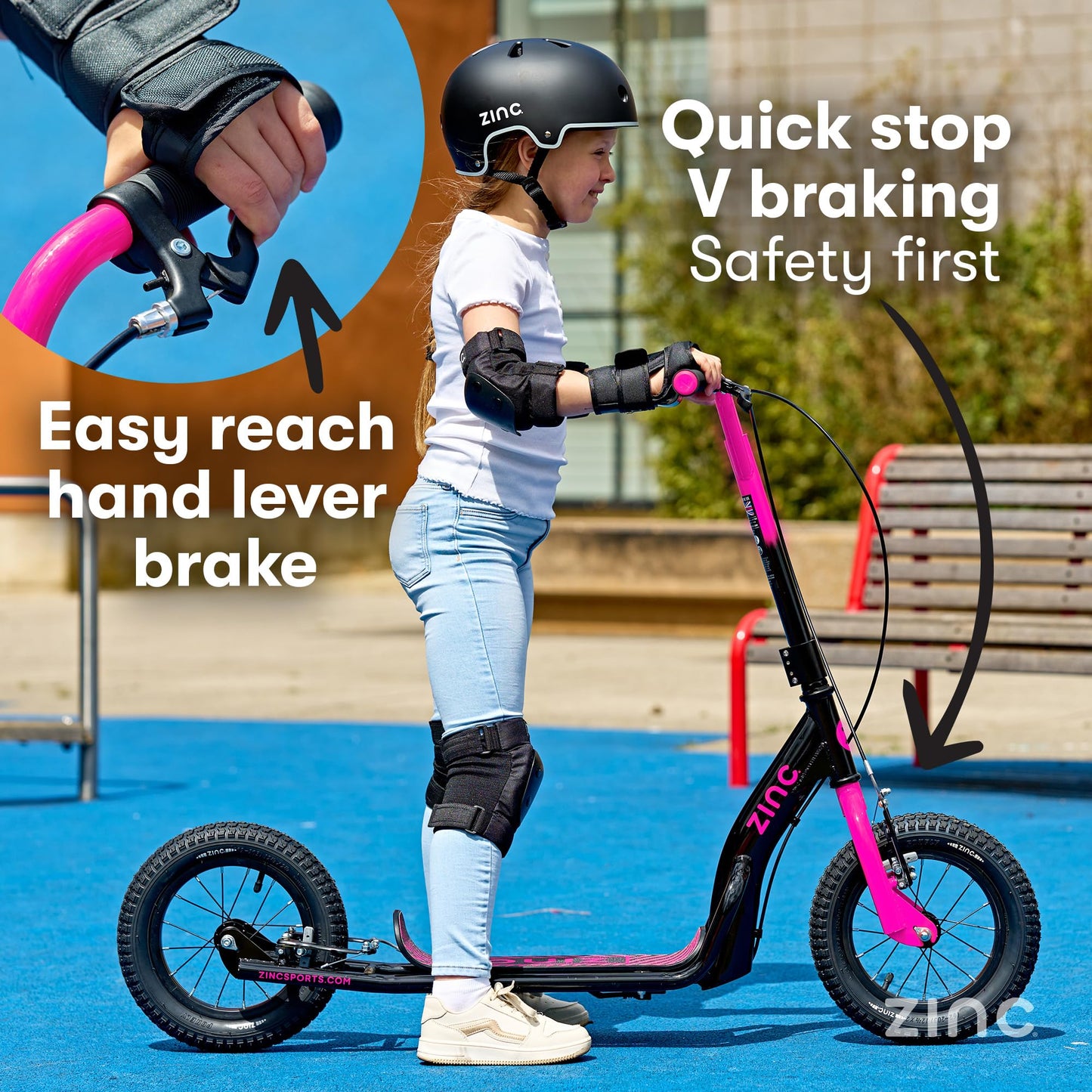 Zinc Radikal BMX Scooter for Kids Ages 6+ – 12 Inch Big Wheel Stunt Scooters with 360 Degree Handlebar Spin, Front & Rear Brakes, Steel Frame, Off-Road Tyres, Pink