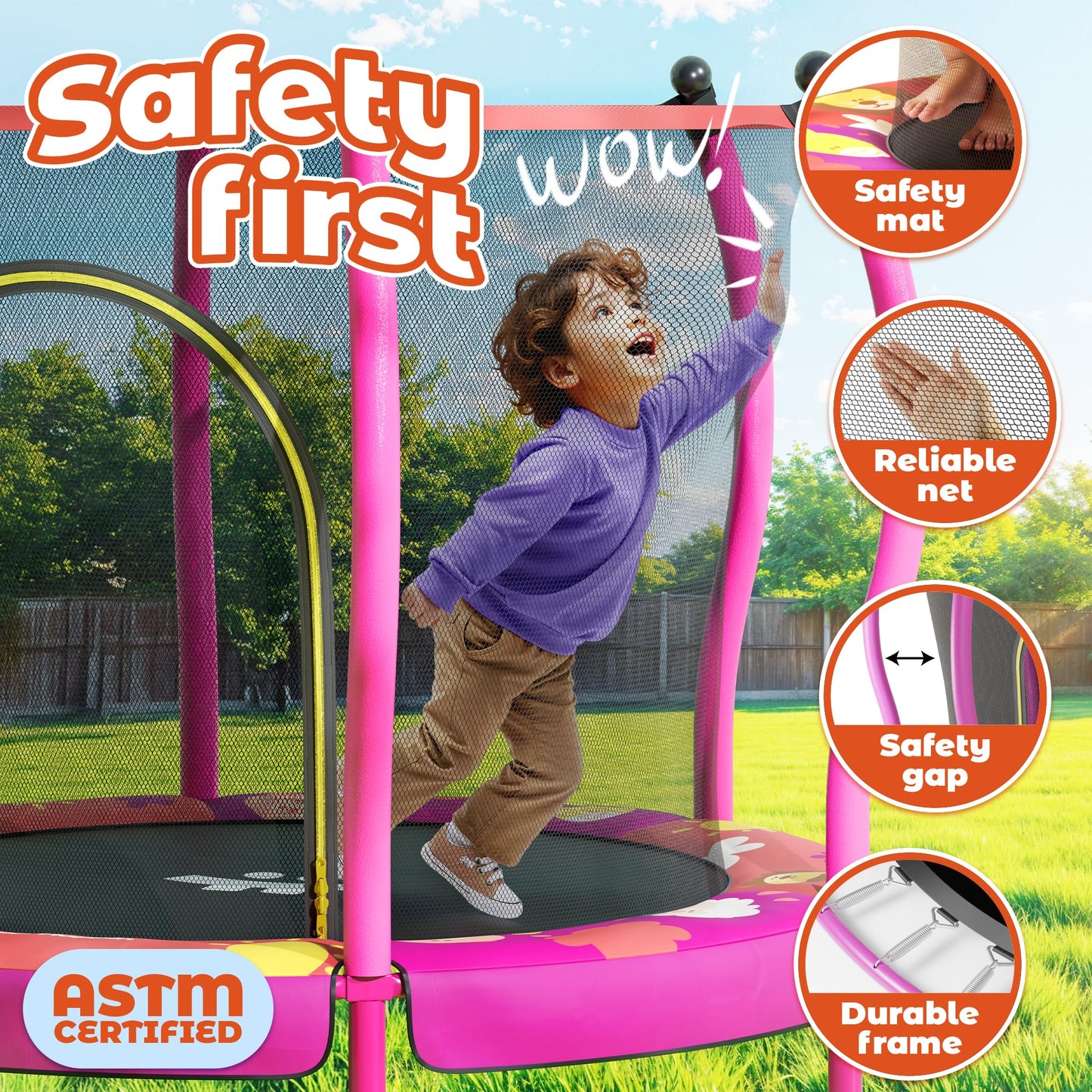 Happin 55” Toddler Trampoline, Indoor & Outdoor, Ages 1-6, 5FT Kids, Ultra Safe Rebounder Mini Trampoline for Kids with Safety Enclosure Net, for Toddler Boys & Girls