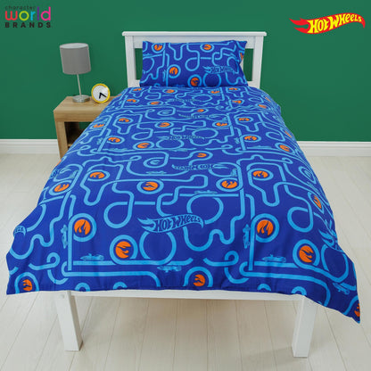 Hot Wheels Officially Licensed Beast Design Single Duvet Cover Set | Reversible 2 Sided Cars Bedding Including Matching Pillow Case | Perfect For Kids Bedroom | Polycotton, Blue