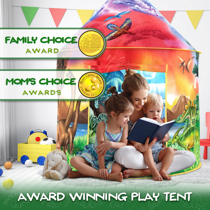 W&O Dinosaur Discovery Play Tent with roar button, featuring a colorful dinosaur design, ideal for indoor and outdoor kids’ adventures.