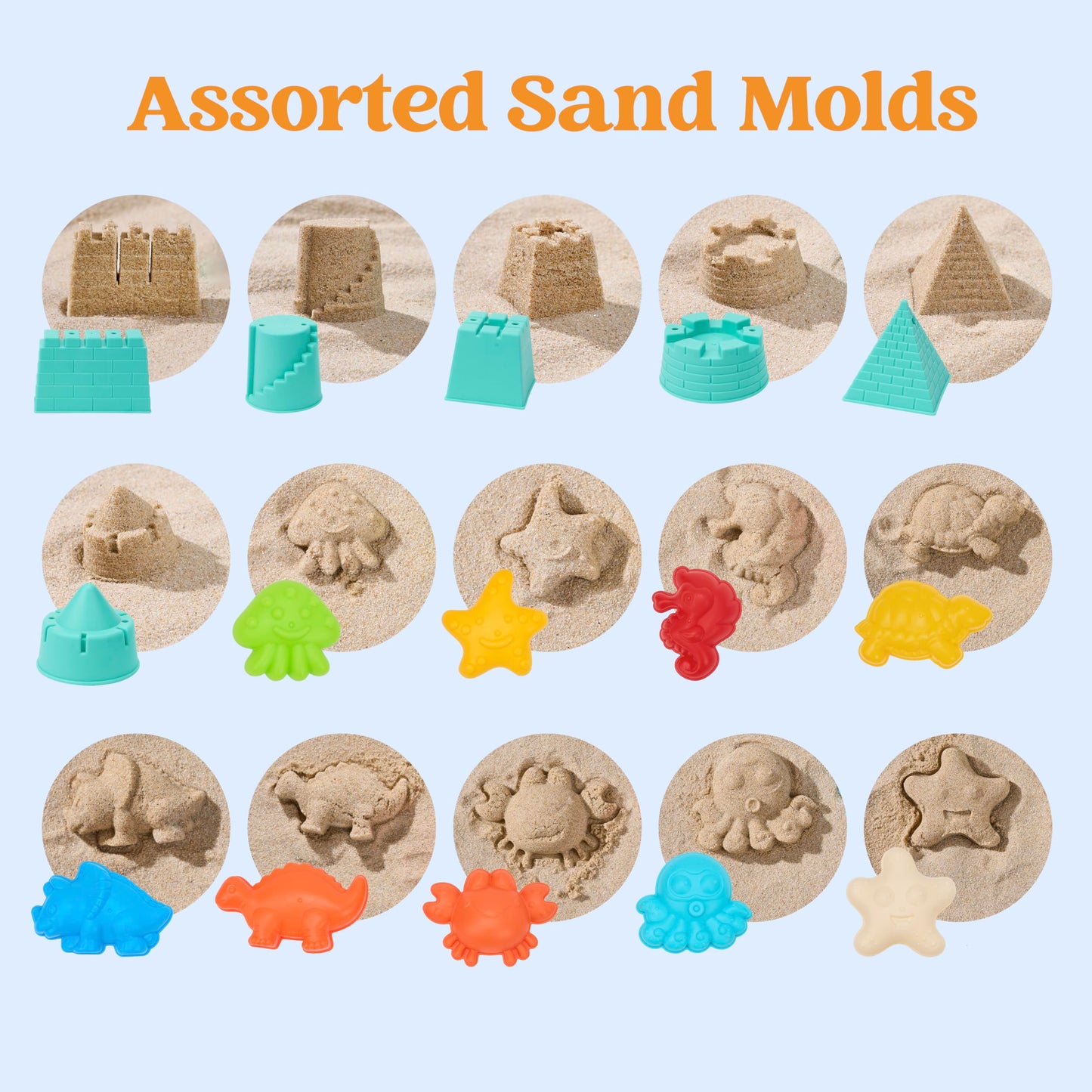 Sloosh Beach Sand Toys Set 24Pcs - Dump Truck Car Toy with Sand Molds for Toddlers Outdoor Play, Collapsible Foldable Buckets Mesh Bag Shovels Castle Animal Mold Sets, Kids Ages Sandbox Toys (Animals)