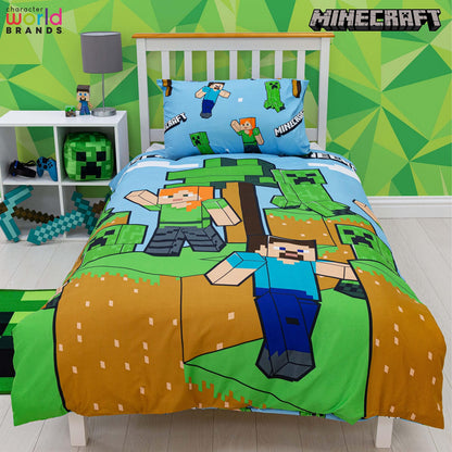 Minecraft Official Single Duvet Cover Set, Epic Design | Blue Reversible 2 Sided Bedding Duvet Cover Official Merchandise Including Matching Pillow Case