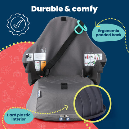 Trunki BoostApak Booster Seat & Kids Backpack - i-Size Travel Car Seat, 8 L Carry-On Approved Kids Rucksack & Car Booster (126-150 cm) - Grey