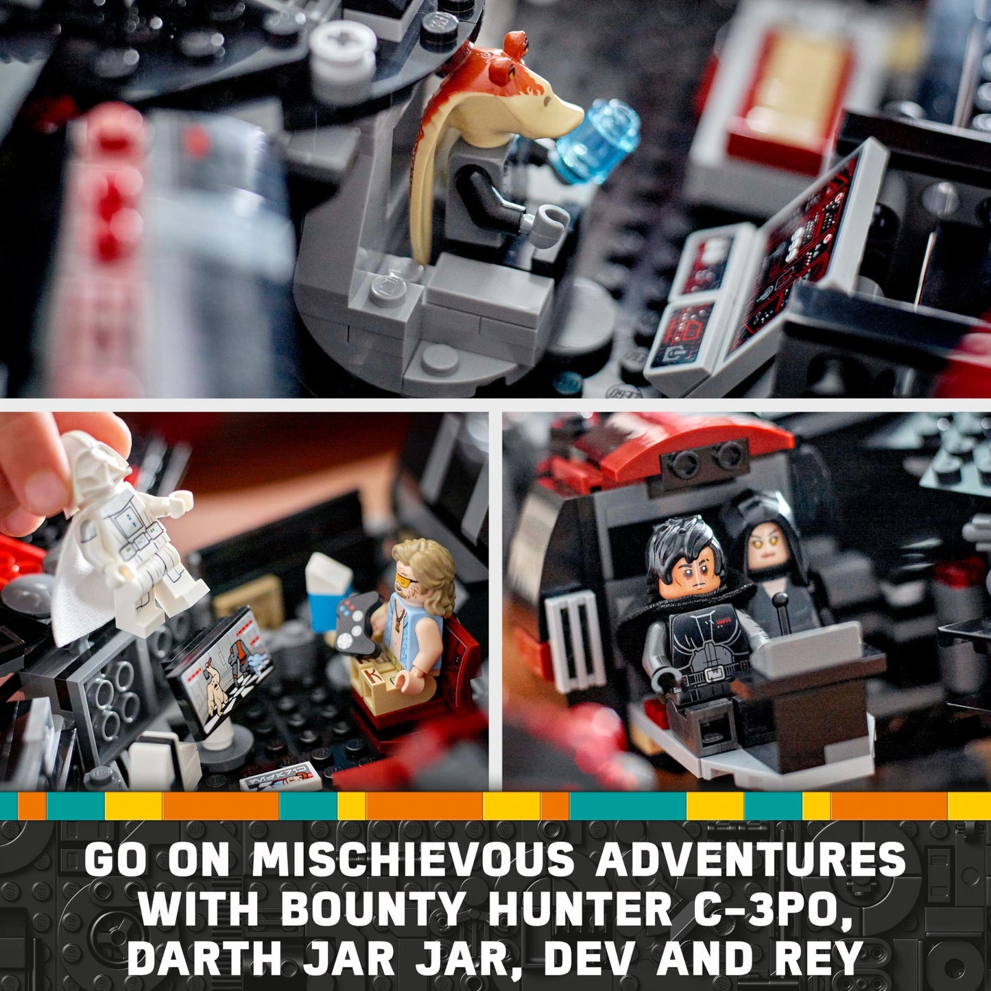 LEGO Star Wars 75389 The Dark Falcon with spring-loaded shooters, cannons, and 6 minifigures including C-3PO.