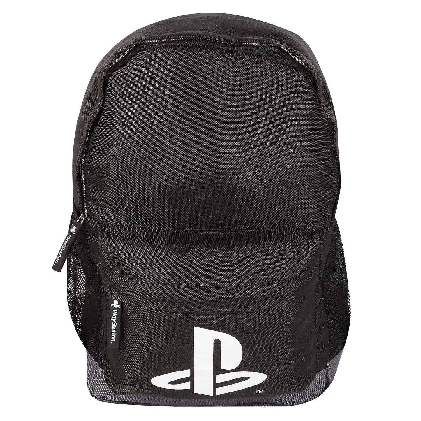 Popgear boys' black PlayStation logo backpack with adjustable straps, featuring official gaming merchandise for kids.