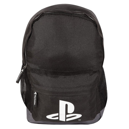 Popgear boys' black PlayStation logo backpack with adjustable straps, featuring official gaming merchandise for kids.