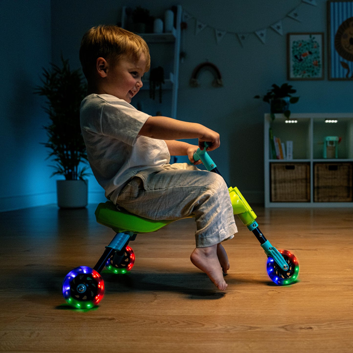 Scuttlebug 8615 Firefly Light Up Trike Ages 1-3 Push Bike 3-Wheel Foldable Ride-On Tricycle for 1+ Year Old Boys and Girls, Antennae Handlebar, Develop Your Toddler’s Balance and Motor Skills, Green