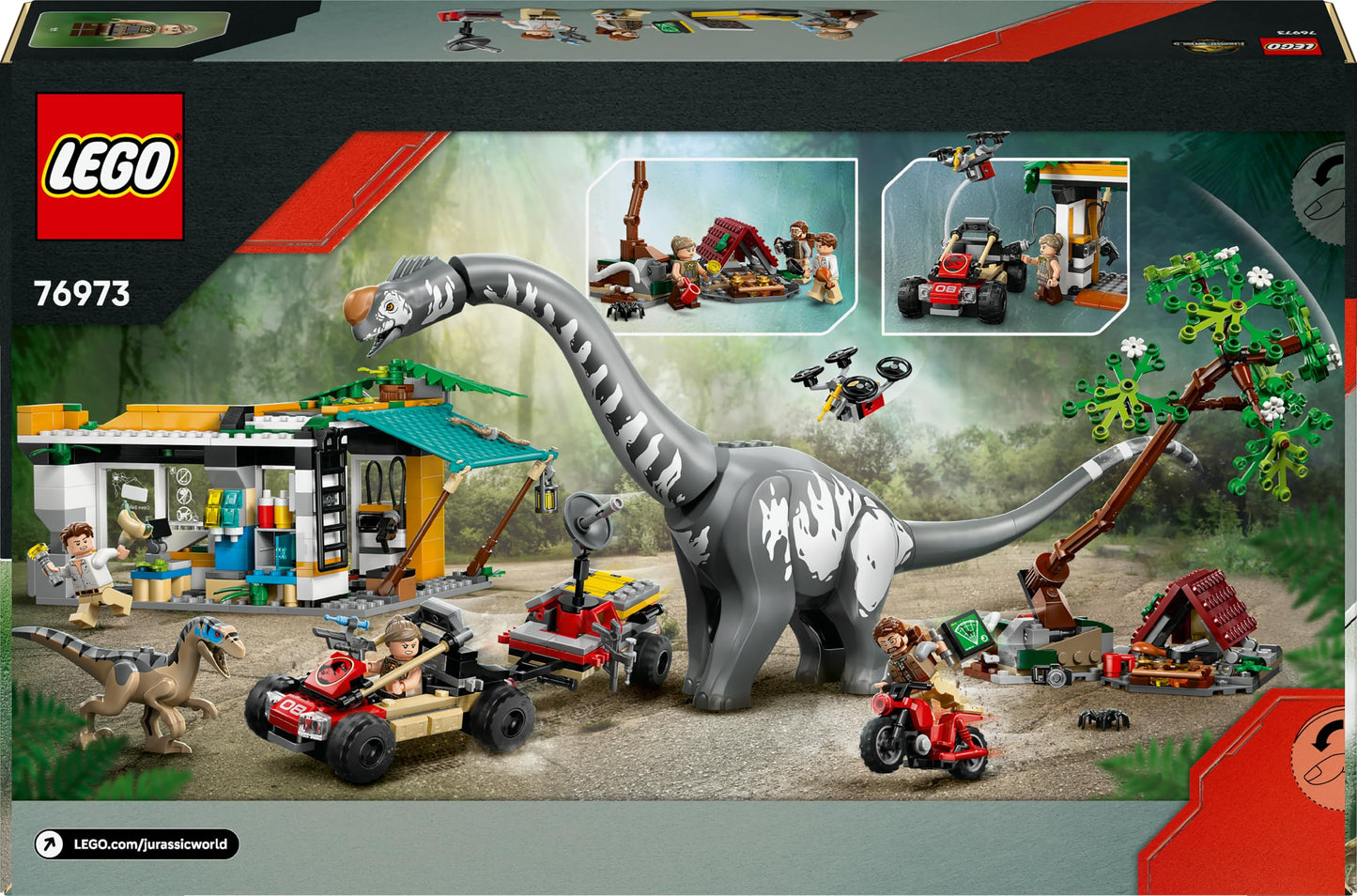 LEGO Jurassic World Raptor & Titanosaurus Tracking Mission - Dinosaur Toy incl. 3 Minifigures, Off-Road Car & Motorbike - Gift for 7+ Year Old Boys & Girls - 76973