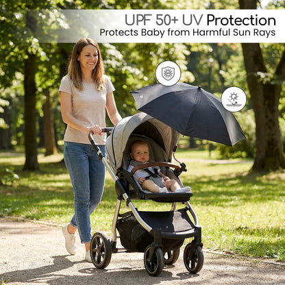 Black Cuddles Collection baby parasol umbrella with 50+ UV protection, suitable for prams, strollers, and buggies.