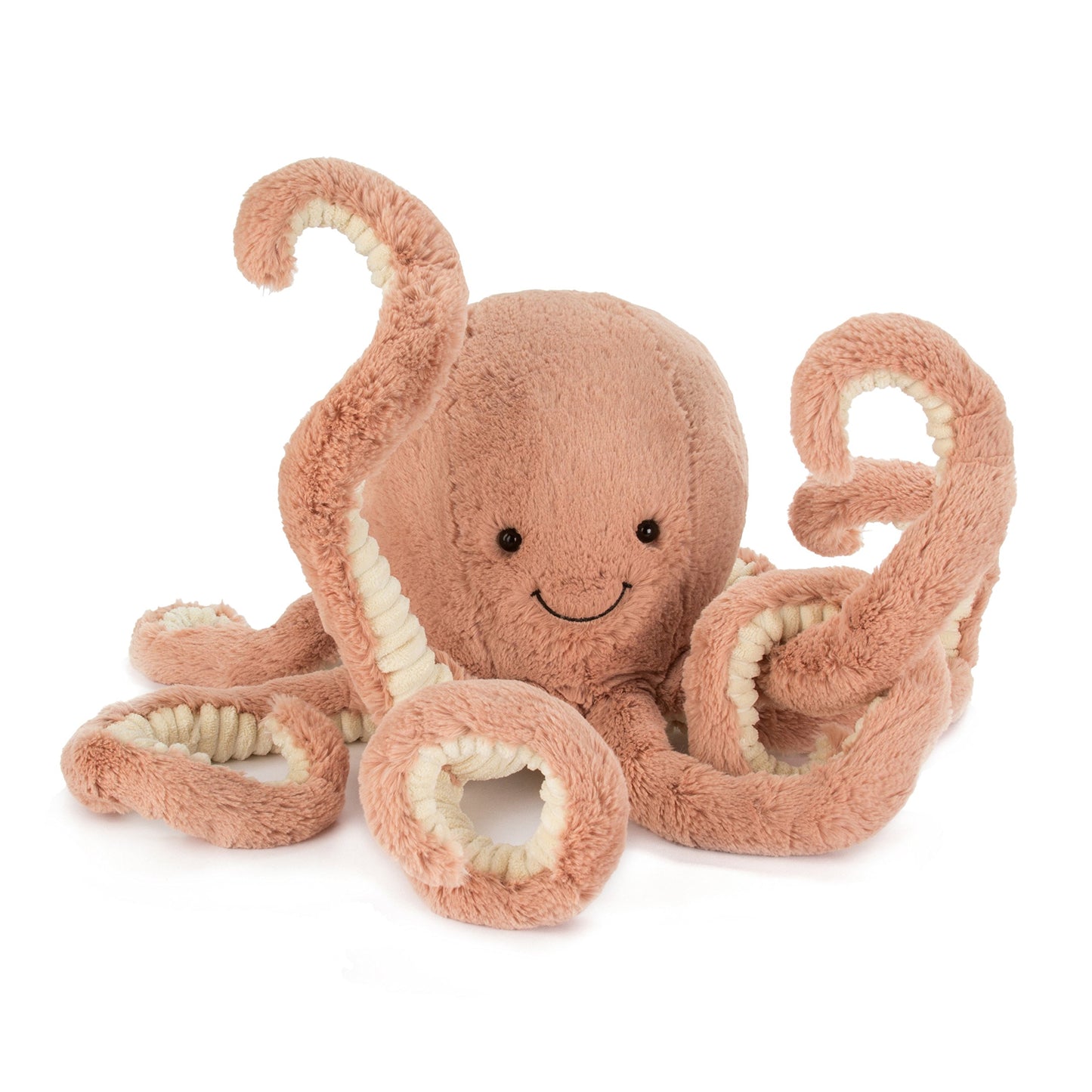 Soft Jellycat Odell octopus plush toy, 23 cm tall, featuring a friendly expression and textured tentacles.