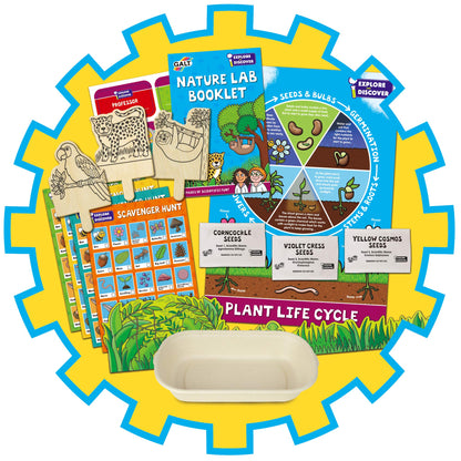 Galt Nature Lab Explore and Discover Science Kit for kids with plant growing, rainforest scene, and scavenger hunts, STEM toys for children.