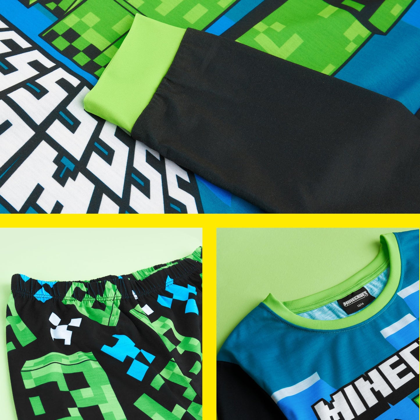 Get Trend Minecraft Boys Pyjamas Set, Long PJs for Kids & Teens, Creeper Loungewear Soft Nightwear, Gamer Gifts for Boys (13-14 Years, Blue/Green Minecraft)
