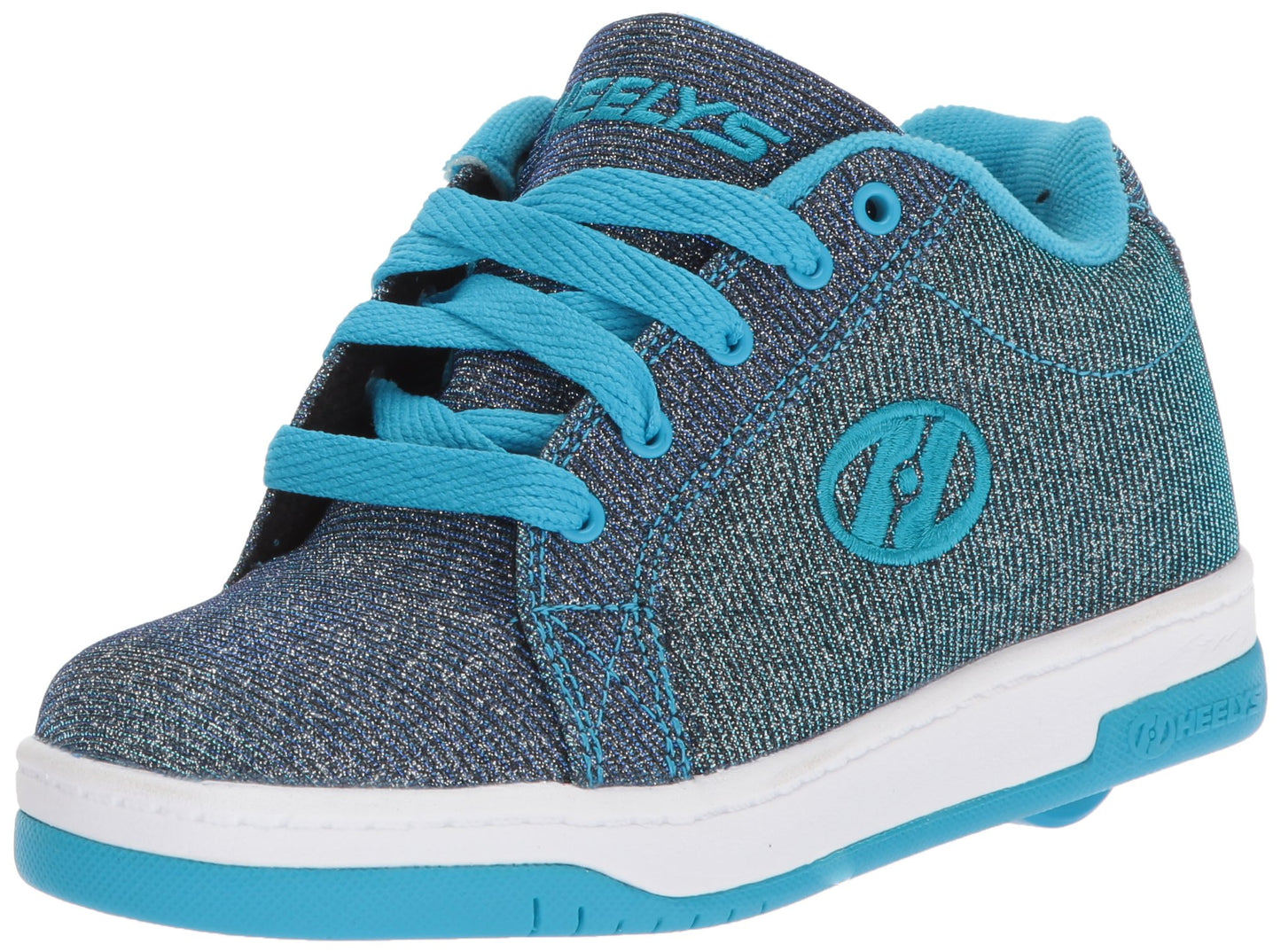 Heelys unisex kids' fitness shoes in multicolour Pewter and Blue, size 5 UK, featuring wheels for skating and casual wear.