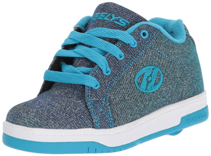 Heelys unisex kids' fitness shoes in multicolour Pewter and Blue, size 5 UK, featuring wheels for skating and casual wear.