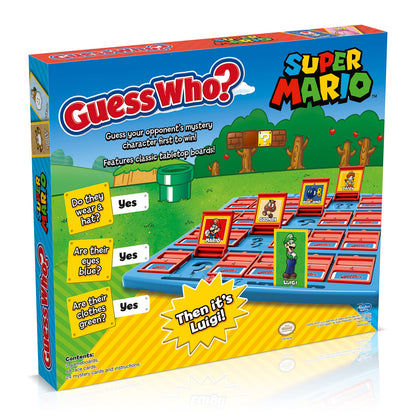 Winning Moves Super Mario Guess Who? board game with Nintendo characters like Mario, Luigi, Peach, Bowser, and Donkey Kong.