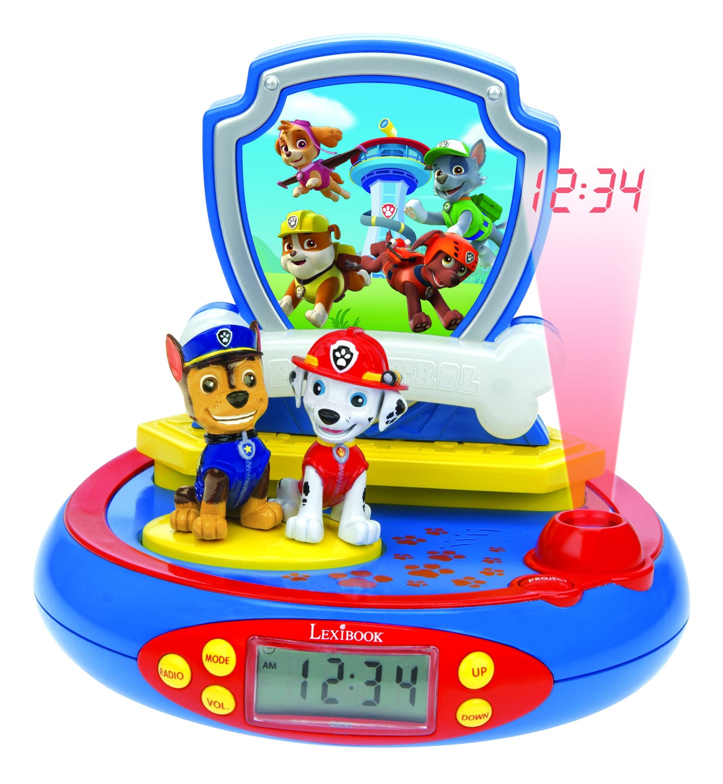LEXIBOOK, Paw Patrol, Projector Alarm Clock for kids, Nightlight and time projection to the ceiling, Sound Effects, Battery-powered, Blue, RP500AC