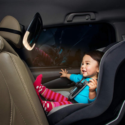 Munchkin In-Sight Car Seat Mirror with LED Night Light | Large Car Mirror for Rear Facing & Toddlers | Shatterproof & Crash Tested Child Car Mirror