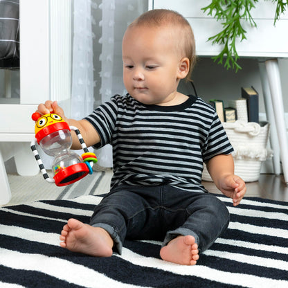 Baby Einstein Cal’s Sensory Shake-up rattle toy for infants, BPA free, with colorful design and textured surfaces for sensory play.