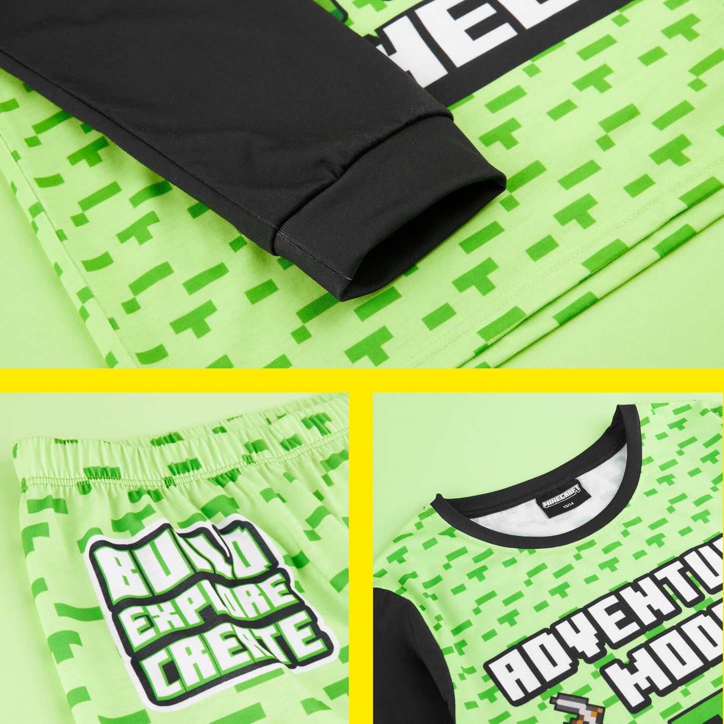 Get Trend Minecraft Boys Pyjamas Set, Long PJs for Kids & Teens, Creeper Loungewear Soft Nightwear, Gamer Gifts for Boys (6-7 Years, Green Minecraft)