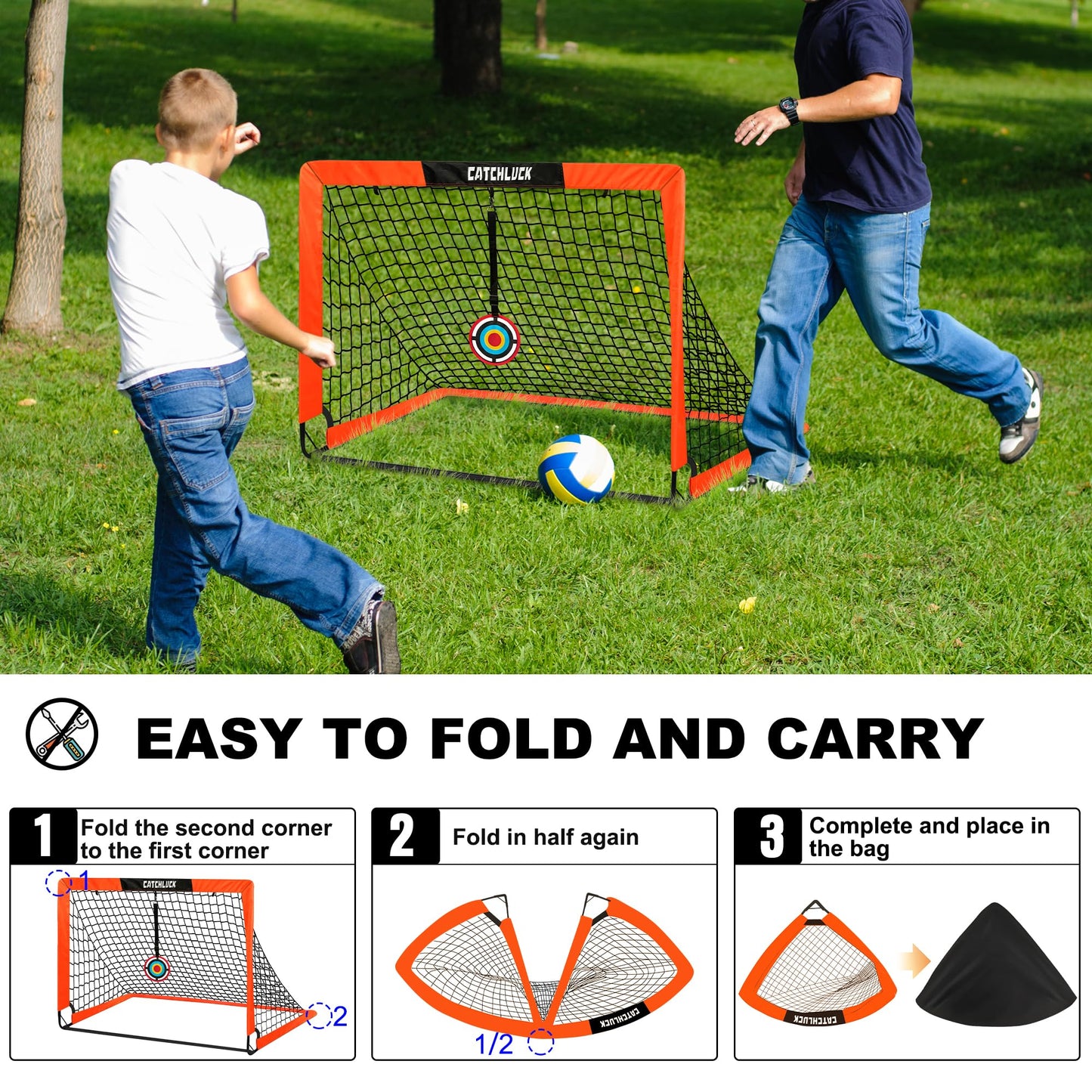CATCHLUCK Football Goals for Kids, 4x3ft Pop Up Goals with Net, Targets, Cones, and Carry Bag