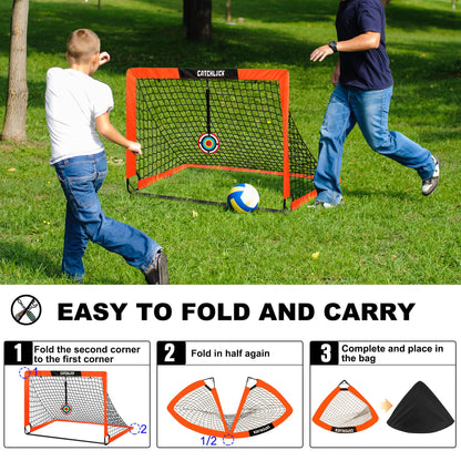 CATCHLUCK Football Goals for Kids, 4x3ft Pop Up Goals with Net, Targets, Cones, and Carry Bag