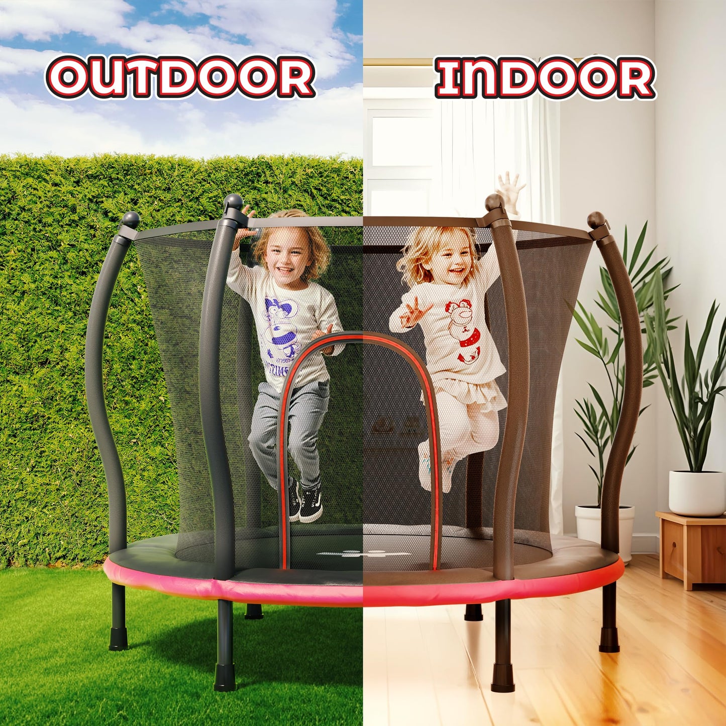 Happin 55” Toddler Trampoline, Indoor & Outdoor, Ages 1-6, 5FT Kids, Ultra Safe Rebounder Mini Trampoline for Kids with Safety Enclosure Net, for Toddler Boys & Girls