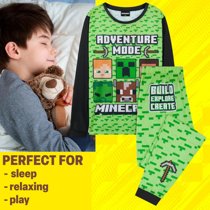 Get Trend Minecraft Boys Pyjamas Set, Long PJs for Kids & Teens, Creeper Loungewear Soft Nightwear, Gamer Gifts for Boys (6-7 Years, Green Minecraft)