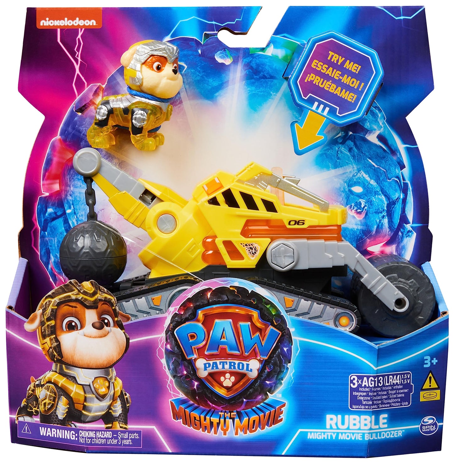 Paw Patrol: The Mighty Movie, Construction Toy Truck with Rubble Mighty Pups Action Figure, Lights and Sounds, Kids’ Toys for Boys and Girls 3+