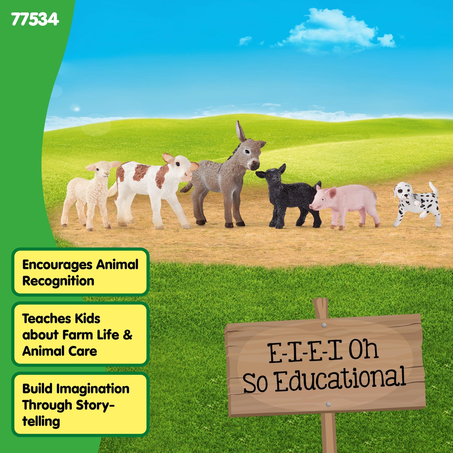 SCHLEICH Farm World - 6 PC Baby Farm Animal Playset with Puppy, Lamb, Goat, Piglet, Calf and Donkey Toys - Realistic Barnyard Figurines - Fun Educational Figures for Kids and Toddlers Ages 3+