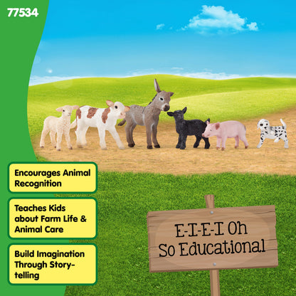 SCHLEICH Farm World - 6 PC Baby Farm Animal Playset with Puppy, Lamb, Goat, Piglet, Calf and Donkey Toys - Realistic Barnyard Figurines - Fun Educational Figures for Kids and Toddlers Ages 3+