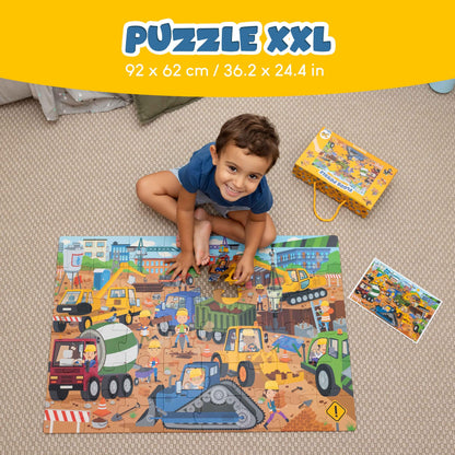 BONNYCO Giant Floor Puzzle Construction Site with 48 Large Pieces. Jigsaw Puzzles for Kids 36.2 x 24.4 in, Gifts for Boys and Girls, Educational Toys Ages 2-8