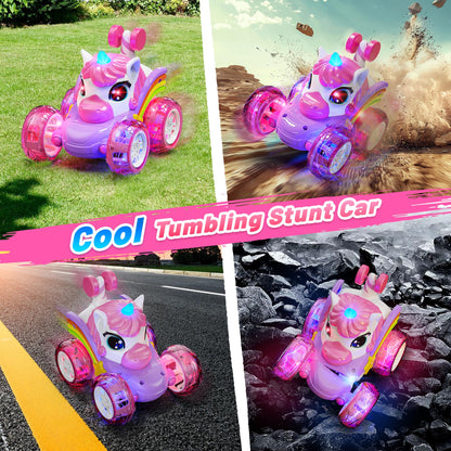 Hot Bee Remote Control Cars, Toy Cars for Kids Age 3 4 5 6, RC Stunt Car with LED Light, Unicorn Gifts for Girls, Unicorn Toys for 2 3 4 5 6 Year Old Girls