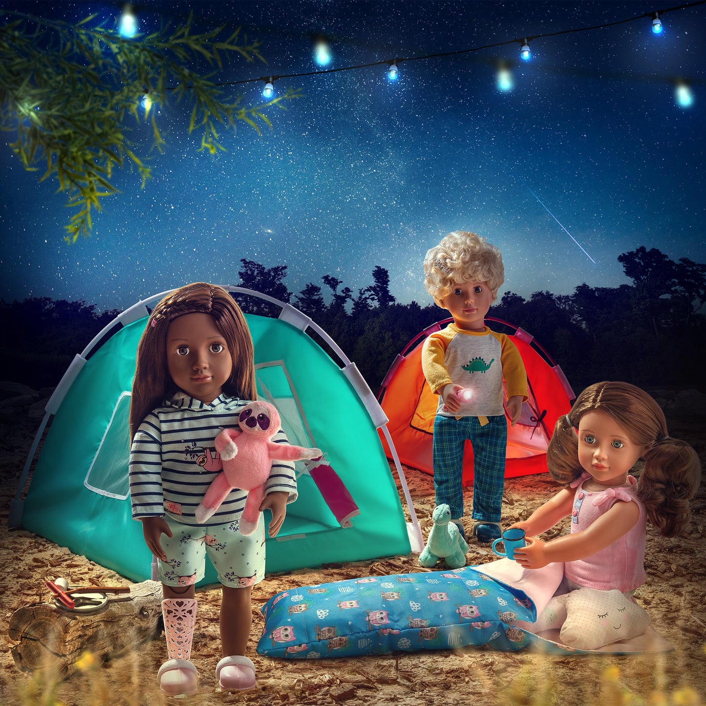Our Generation Sleepy Sloth outfit featuring a hooded pajama set and plush sloth toy for 46 cm dolls.