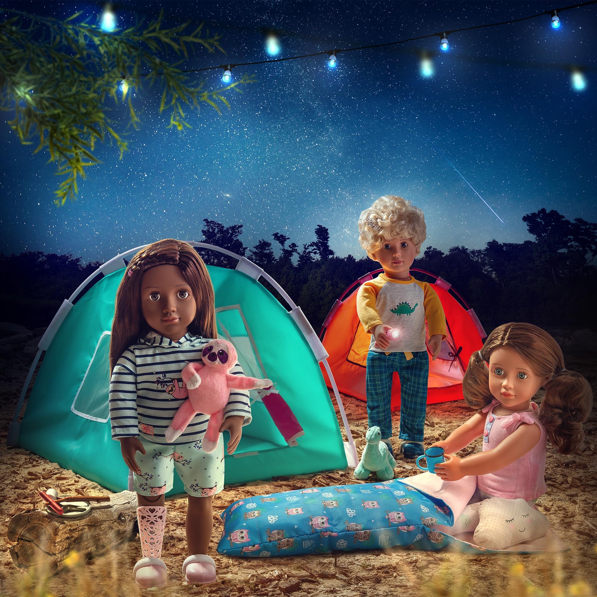 Our Generation Sleepy Sloth outfit featuring a hooded pajama set and plush sloth toy for 46 cm dolls.