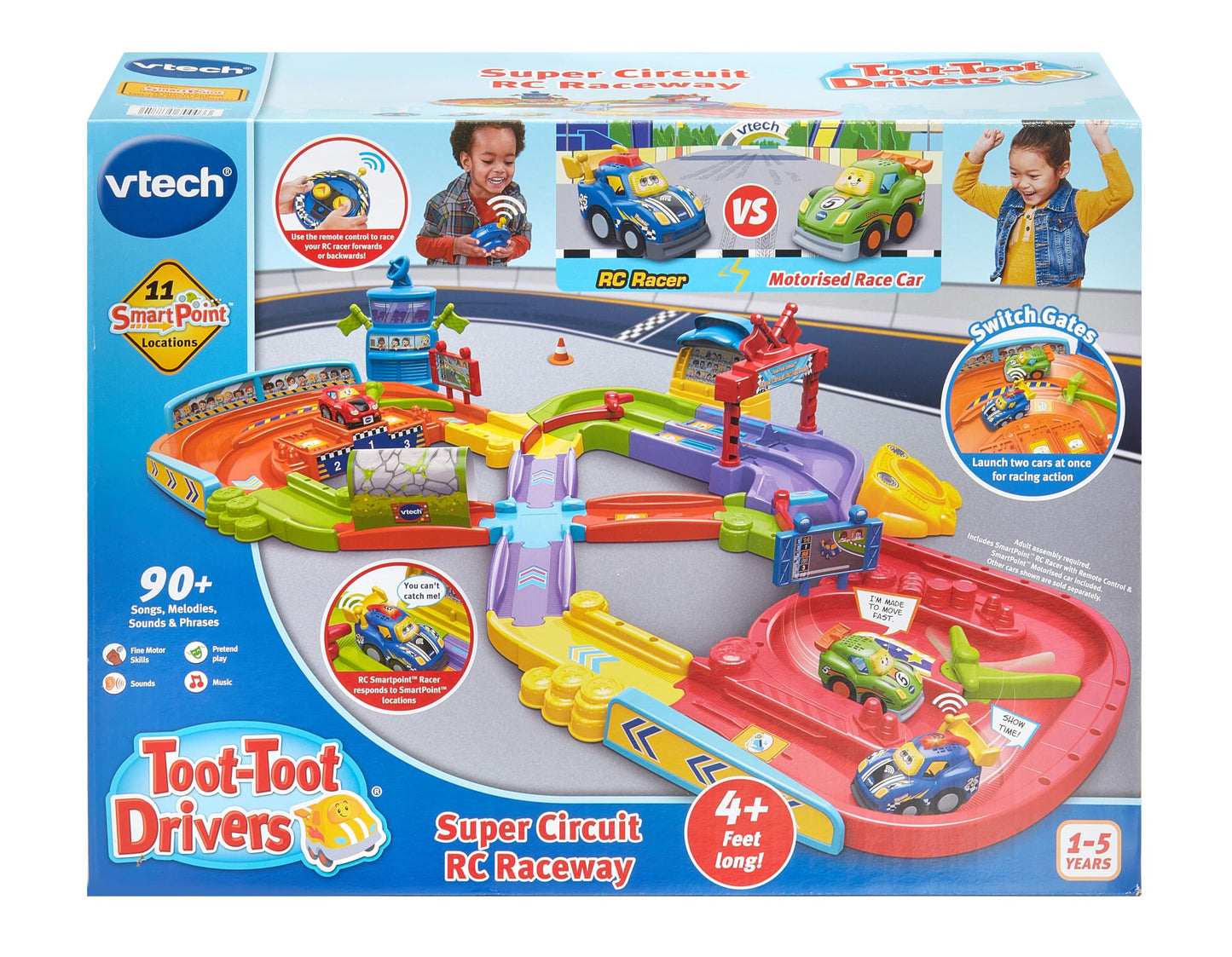 VTech Toot-Toot Drivers Super Circuit RC Raceway, Toy Car Playset with 2 Vehicles Included, 3 Exciting Crash Zones, Songs & Fun Phrases, Interactive Toddler Toy 12 Months, 2, 3, 4 +, English Version