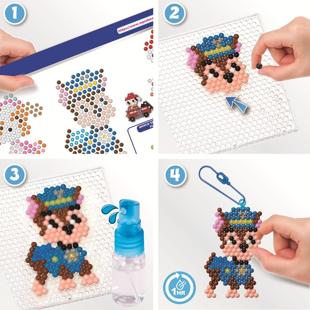 Aquabeads Paw Patrol keychain craft kit with colorful beads and design templates for arts and crafts bead activity toy.