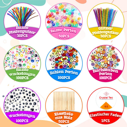 obqo 3000+ Pcs Art and Craft Box for Kids, Toddler Kids Craft Set Included Pipe Cleaners, Pom Poms, Feather, Folding Storage Box - All in One for Kids Craft Supplies (Purple)