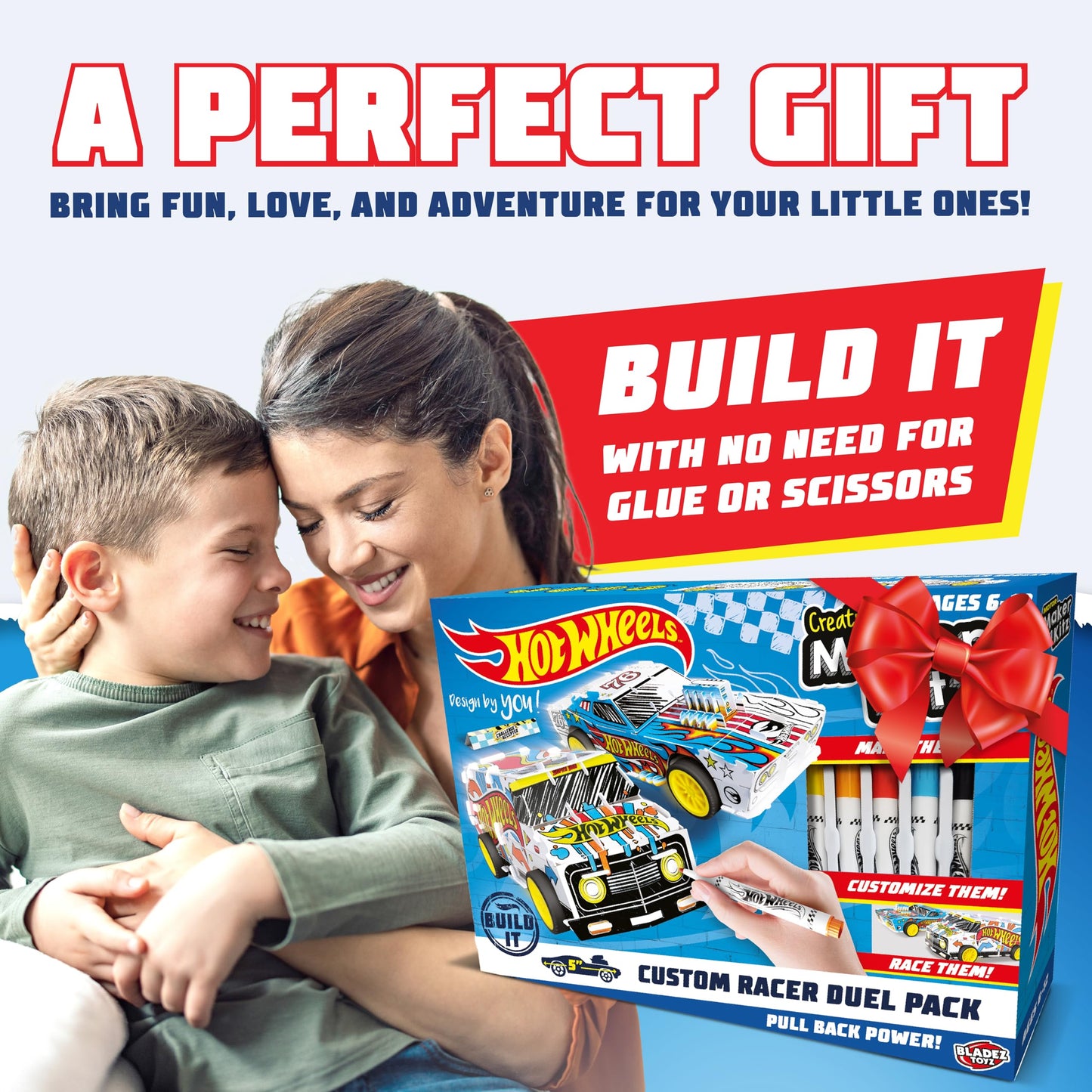 BLADEZ Hot Wheels Custom Racers, DIY Twin Pack, Make Your Own/Build Your Own, Pull Back Vehicles for kids, Customisable with pens and stickers, Creative Maker Kitz by Bladez Toyz