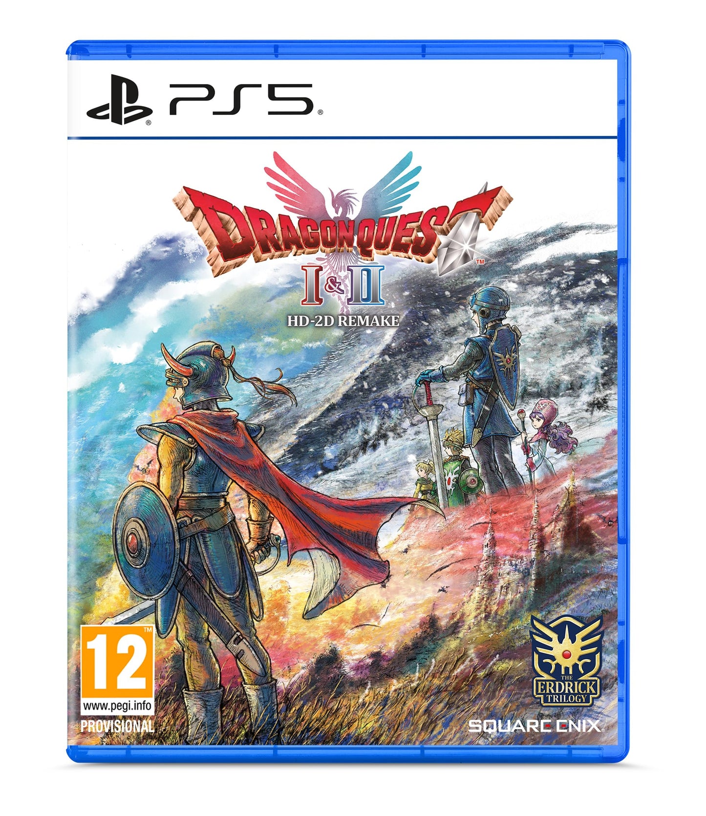 Square Enix Dragon Quest I & II HD-2D Remake for PS5 game cover art showing fantasy artwork and game title.