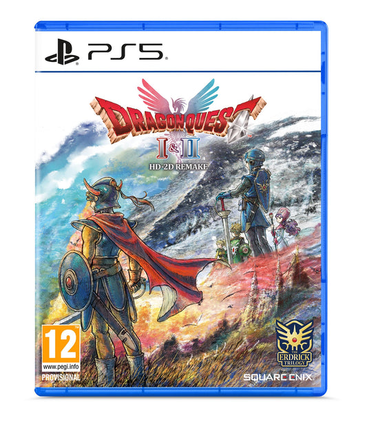 Square Enix Dragon Quest I & II HD-2D Remake for PS5 game cover art showing fantasy artwork and game title.