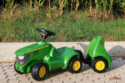 Rolly Toys Minitrac John Deere 6150R Baby Ride-On with Trailer, Tilting Trailer Under Bonnet, Steering Wheel with Horn, for Children from 1.5 Years