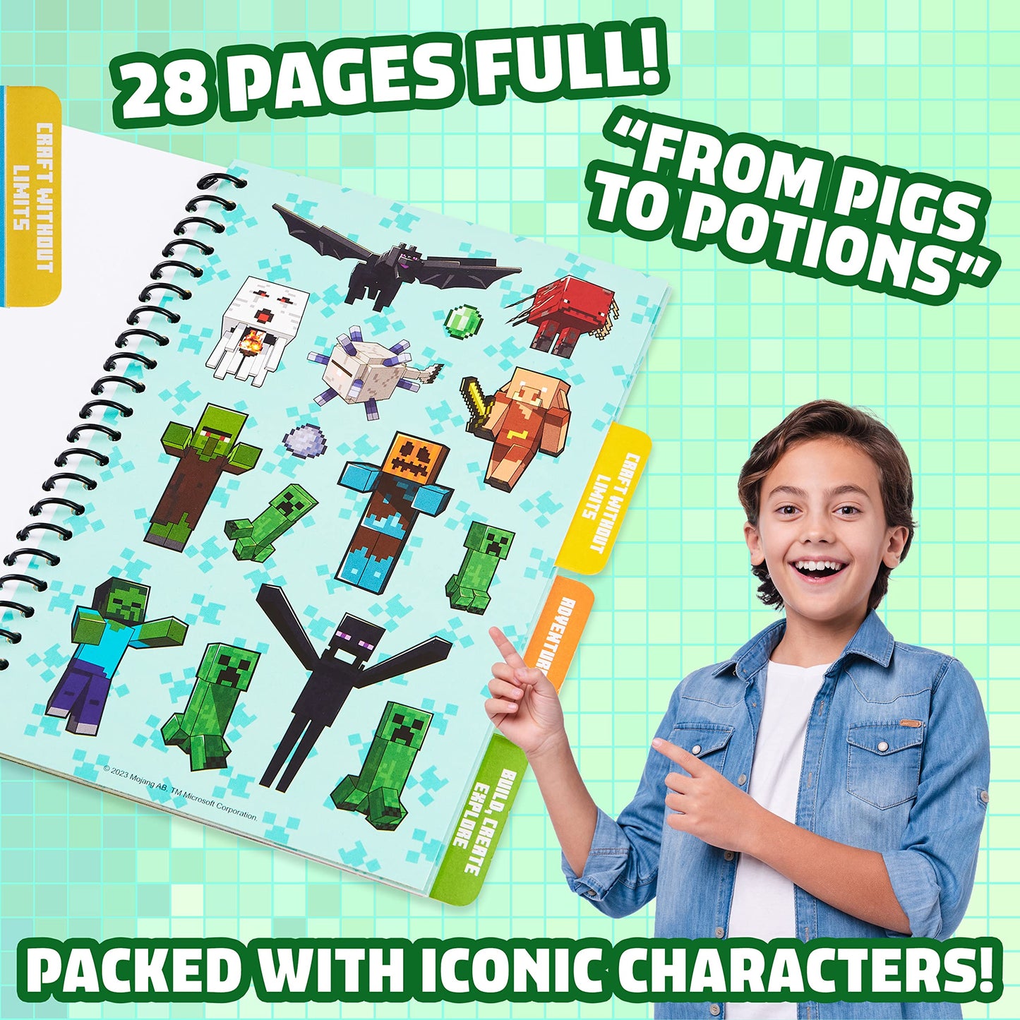 Minecraft Sticker Book for Kids - 28 Sheets, Over 1000 Stickers, Creeper Collector for Scrapbooking, Creative Activity Set, Gamer Gifts for Boys