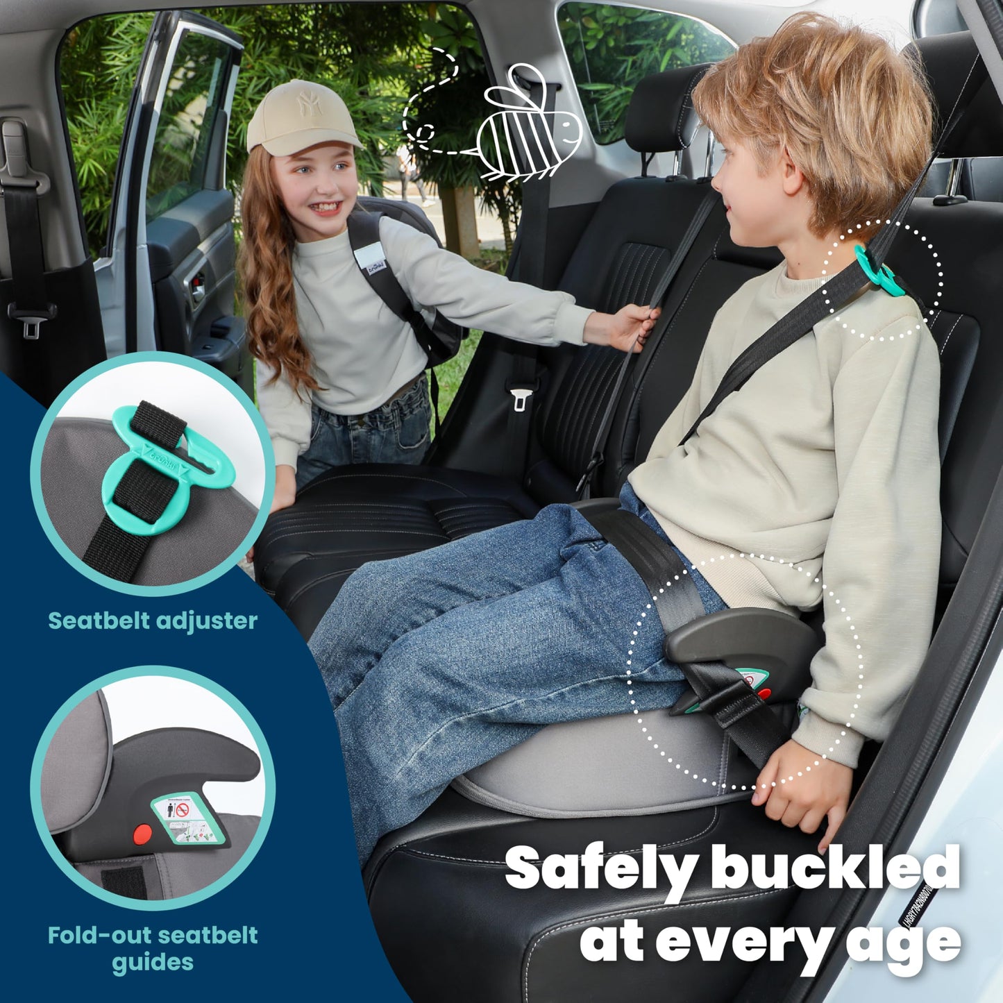 Trunki BoostApak Booster Seat & Kids Backpack - i-Size Travel Car Seat, 8 L Carry-On Approved Kids Rucksack & Car Booster (126-150 cm) - Grey