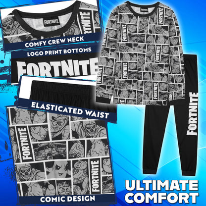 Get Trend Fortnite Boys Pyjamas Set, Long PJs for Kids & Teenagers, Cosy Loungewear Soft Nightwear, Gamer Gifts for Boys (9-10 Years, Grey Fortnite)