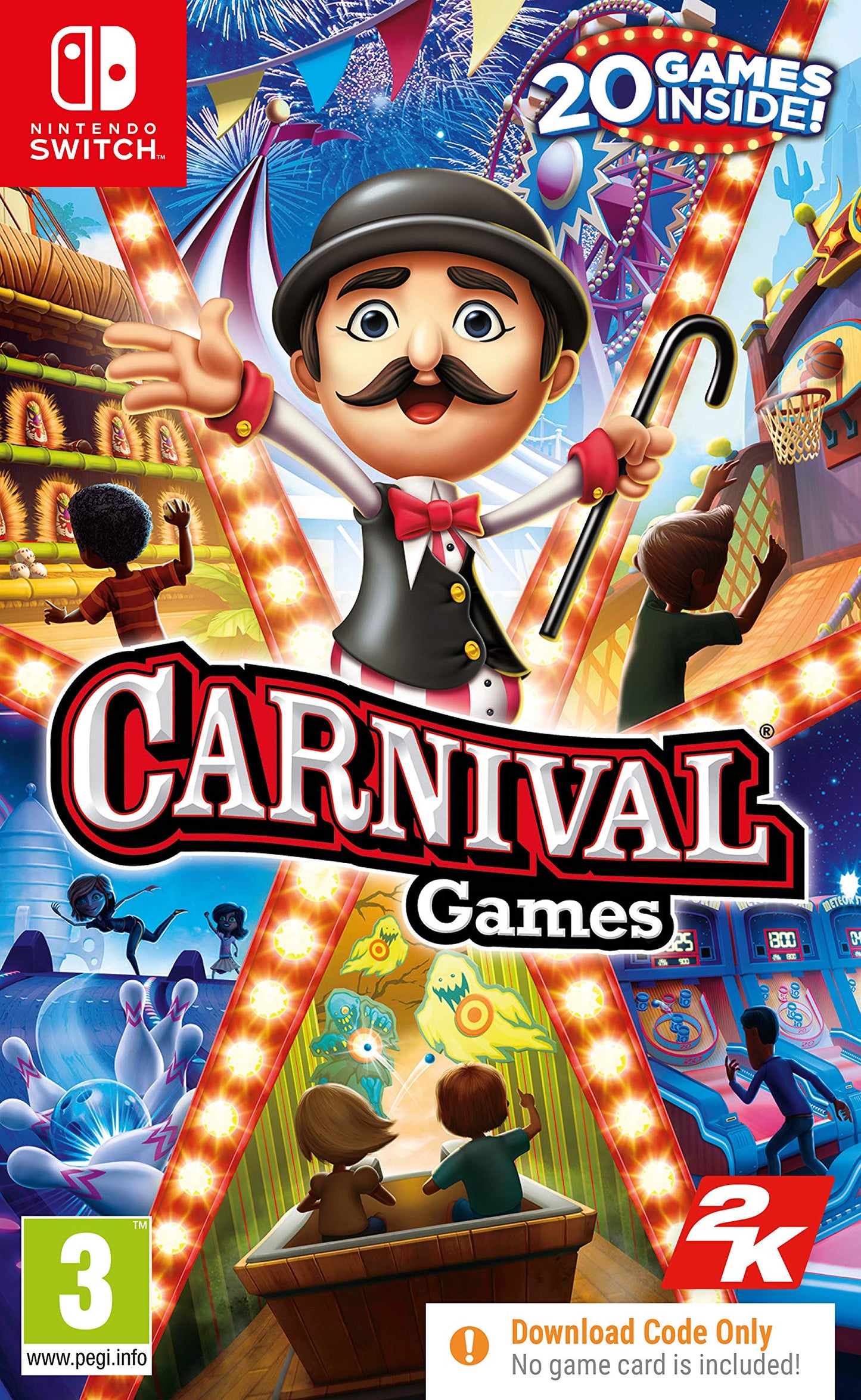 Nintendo Switch Carnival Games Code in Box by 2K showing the game cover with colorful carnival-themed artwork.