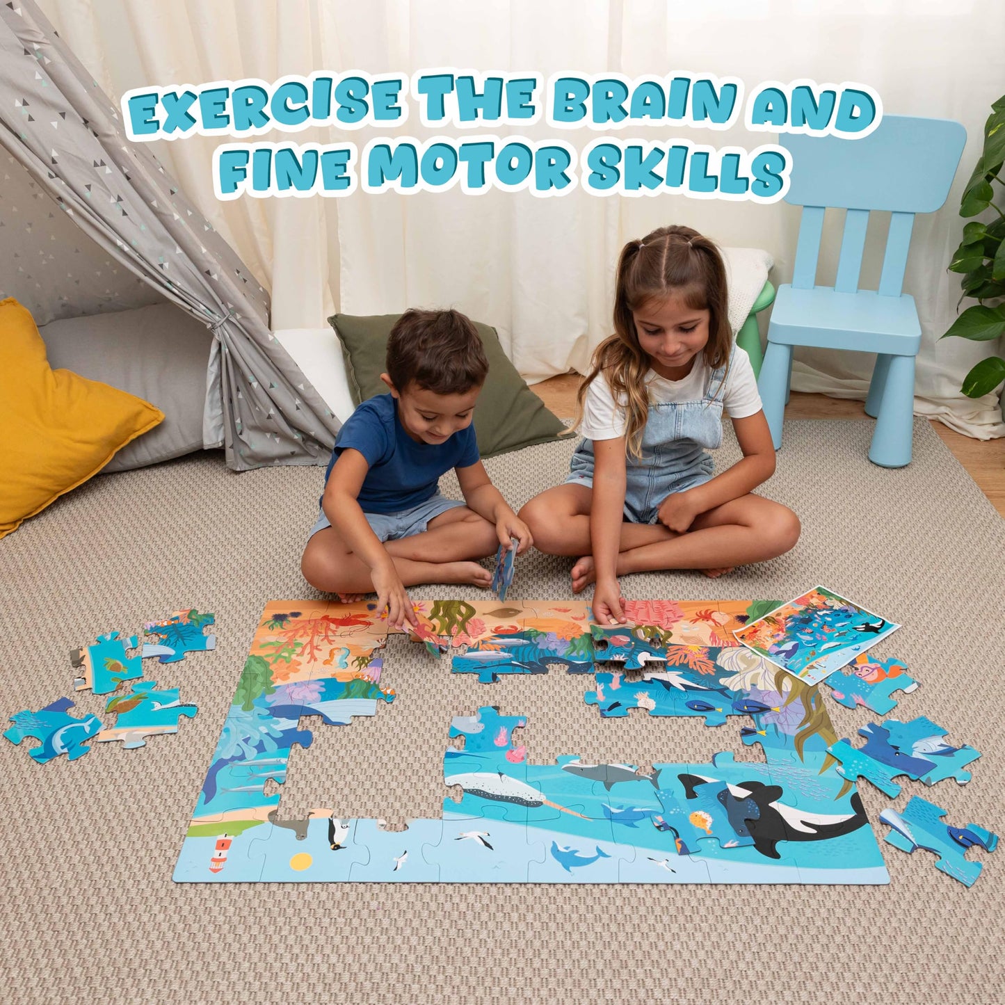 BONNYCO Giant Floor Puzzle of Ocean Animals with 48 Large Pieces. Jigsaw Puzzles for Kids 36.2 x 24.4 in, Gifts for Boys and Girls, Educational Toys Ages 2-8