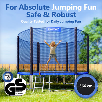 MONZANA® 12ft Trampoline Set with Safety Net & Ladder | Complete Outdoor Garden Trampoline for Kids & Adults | Heavy-Duty Frame, Edge Cover, Spring Tool | Home Fitness Family Toddler Play Equipment